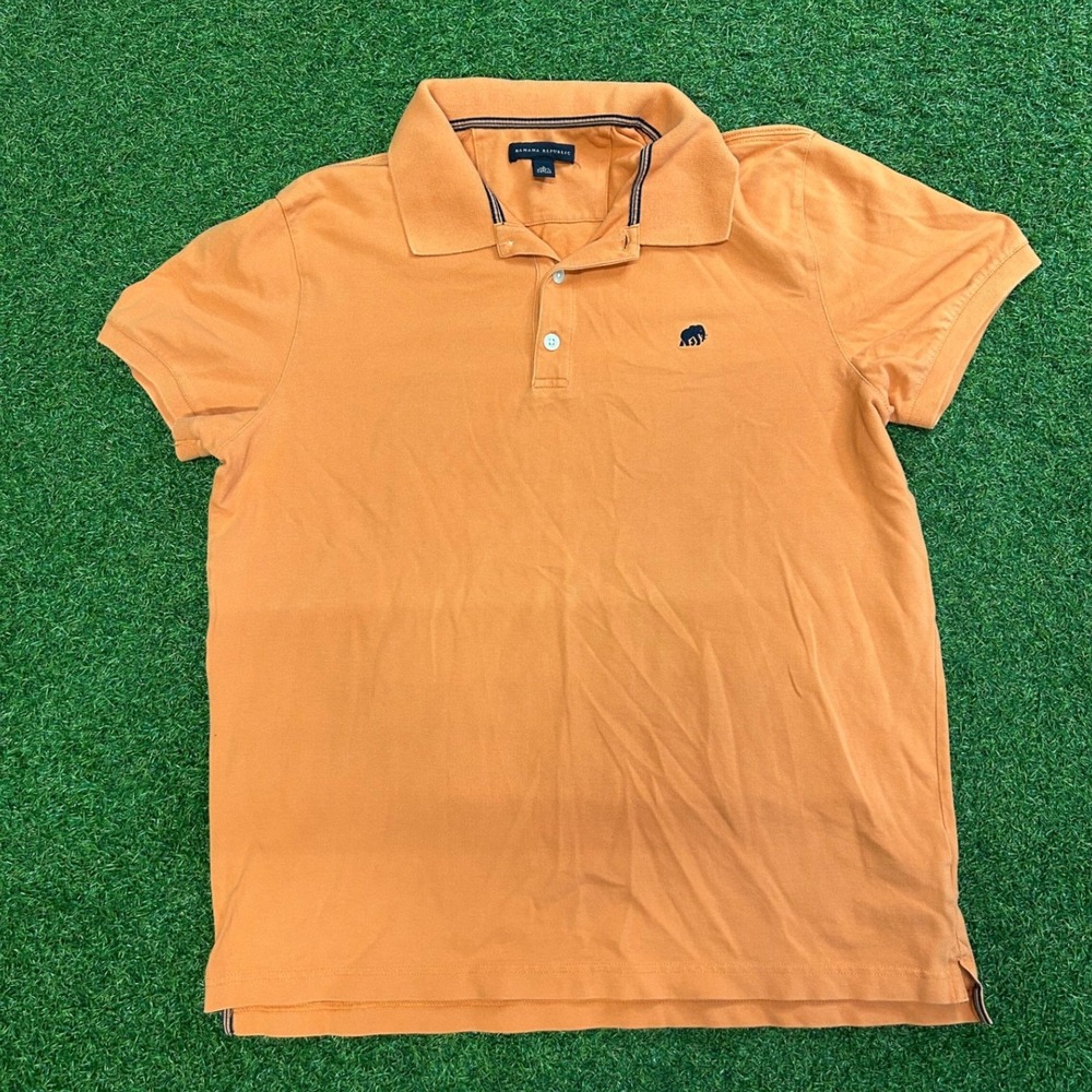 Banana Republic Mens Large Orange Pique Cotton Elephant Logo Polo Shirt